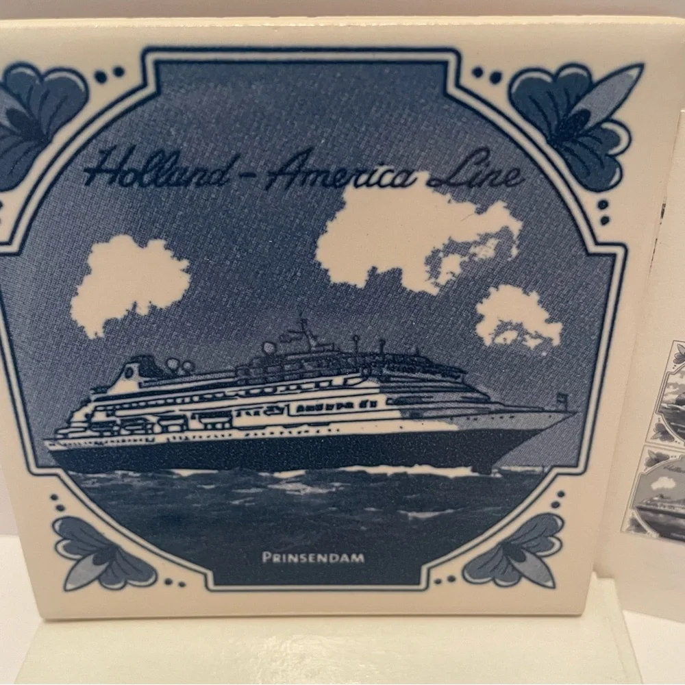 Holland America Line Prinsendam Commemorative Tile‎ Coaster Blue/White